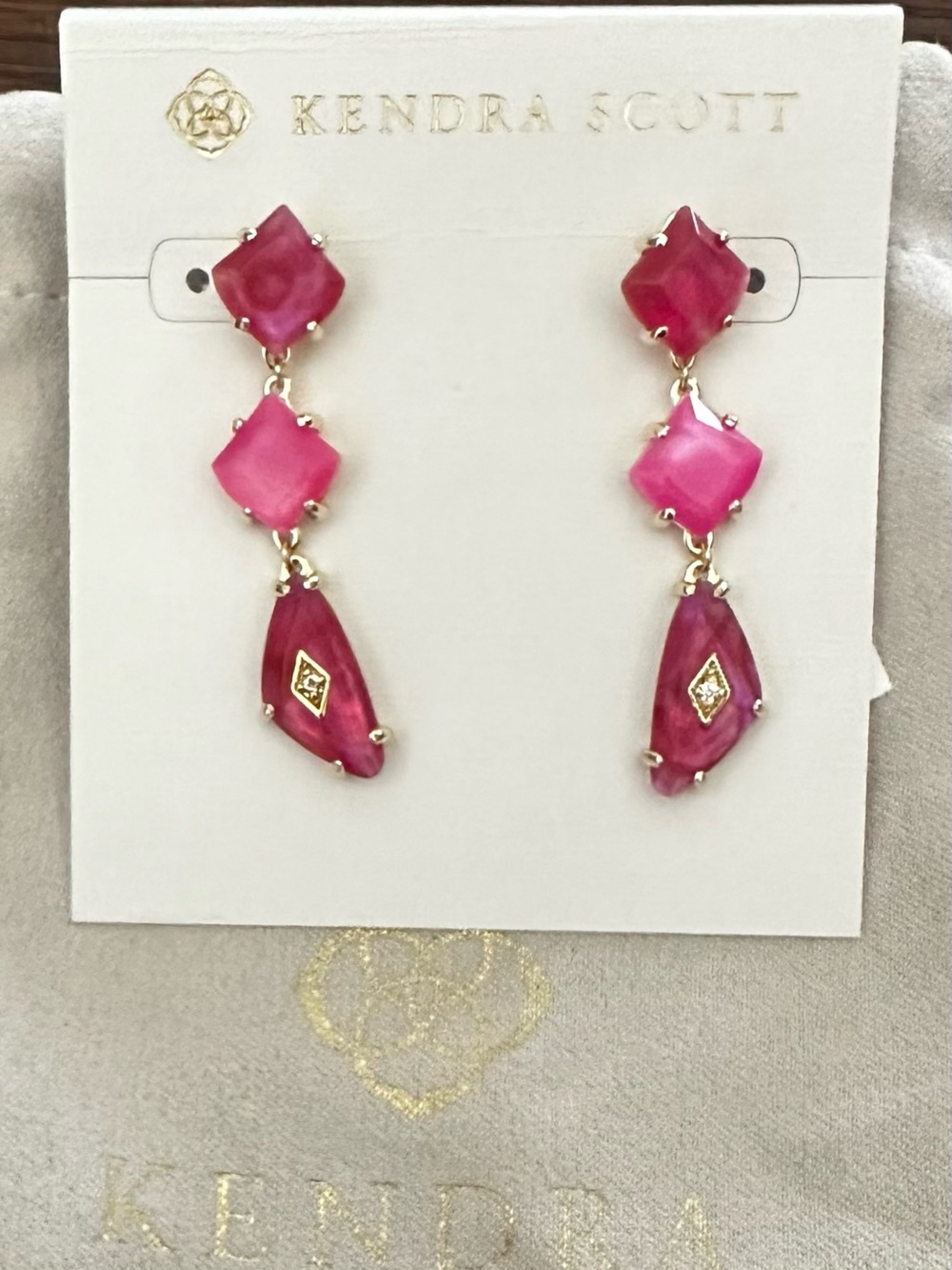 Kendra Scott Bianca Linear Pink Dangle Statement Earrings